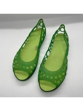 Crocs Adrina III Peep Toe Ballet Jelly Flats Shoes Slip On Cutout Green Size 11